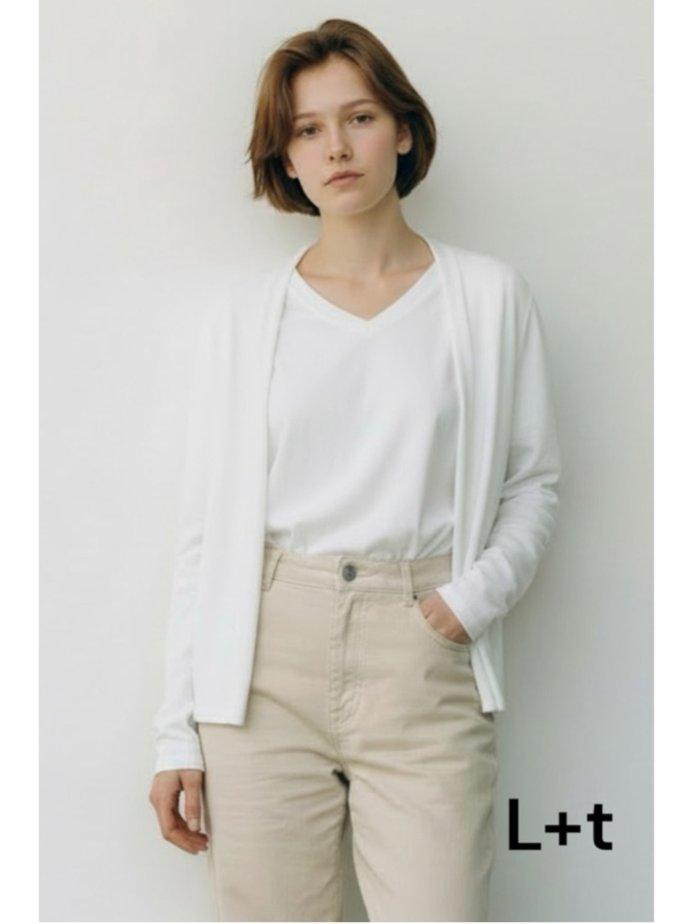 L+t White Open Front lightweight Cardigan Spring Summer XS